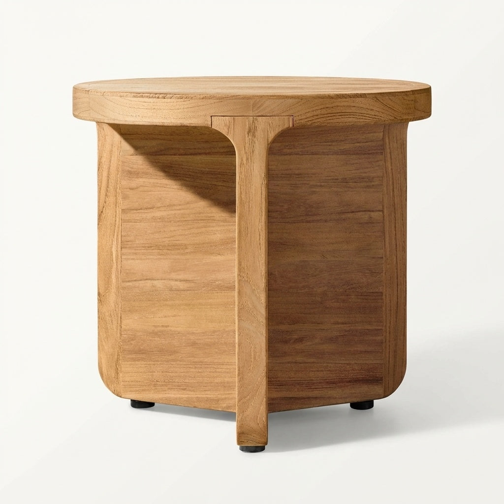 Luma Round Side Table Teak - Front View