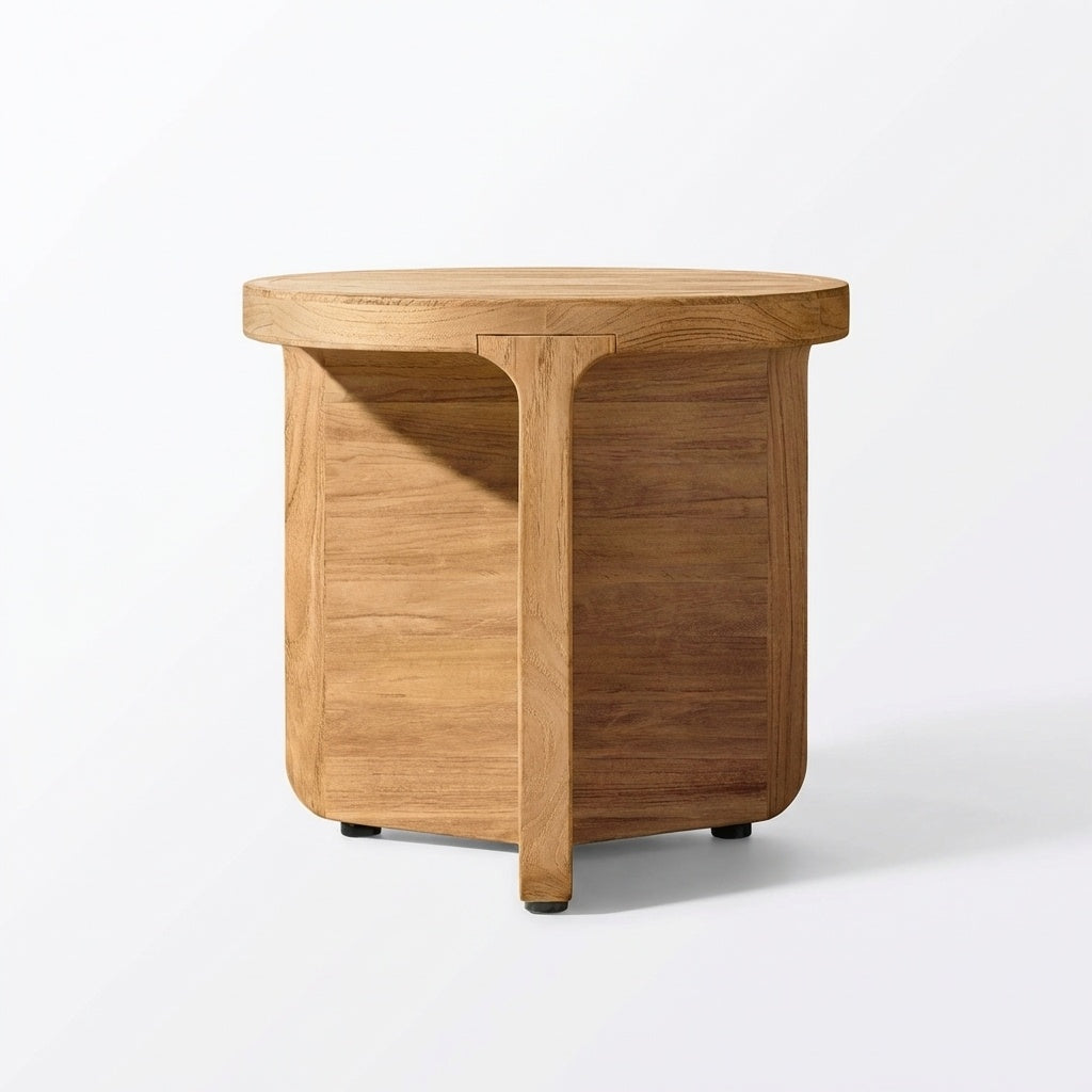 Luma Round Side Table Teak - Side View