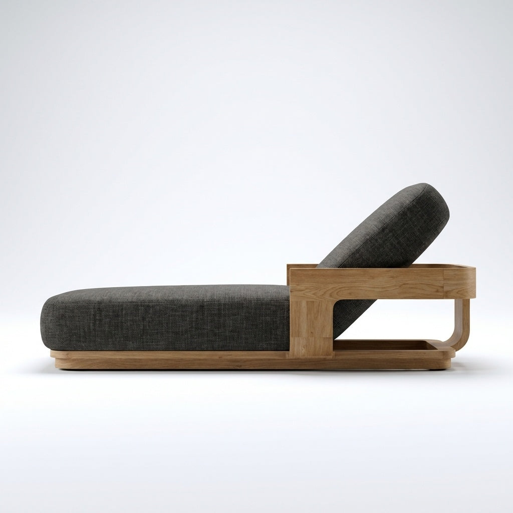 Aris Reclining Chaise Teak - Side View