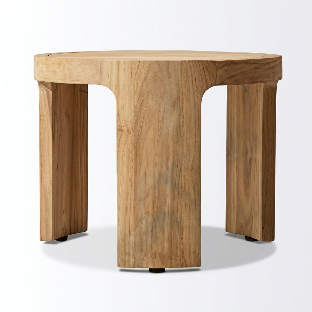 Aris Round Side Table Teak - Front View