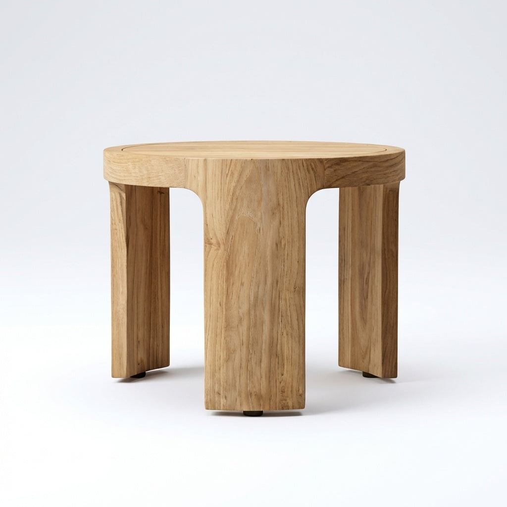 Aris Round Side Table Teak - Side View