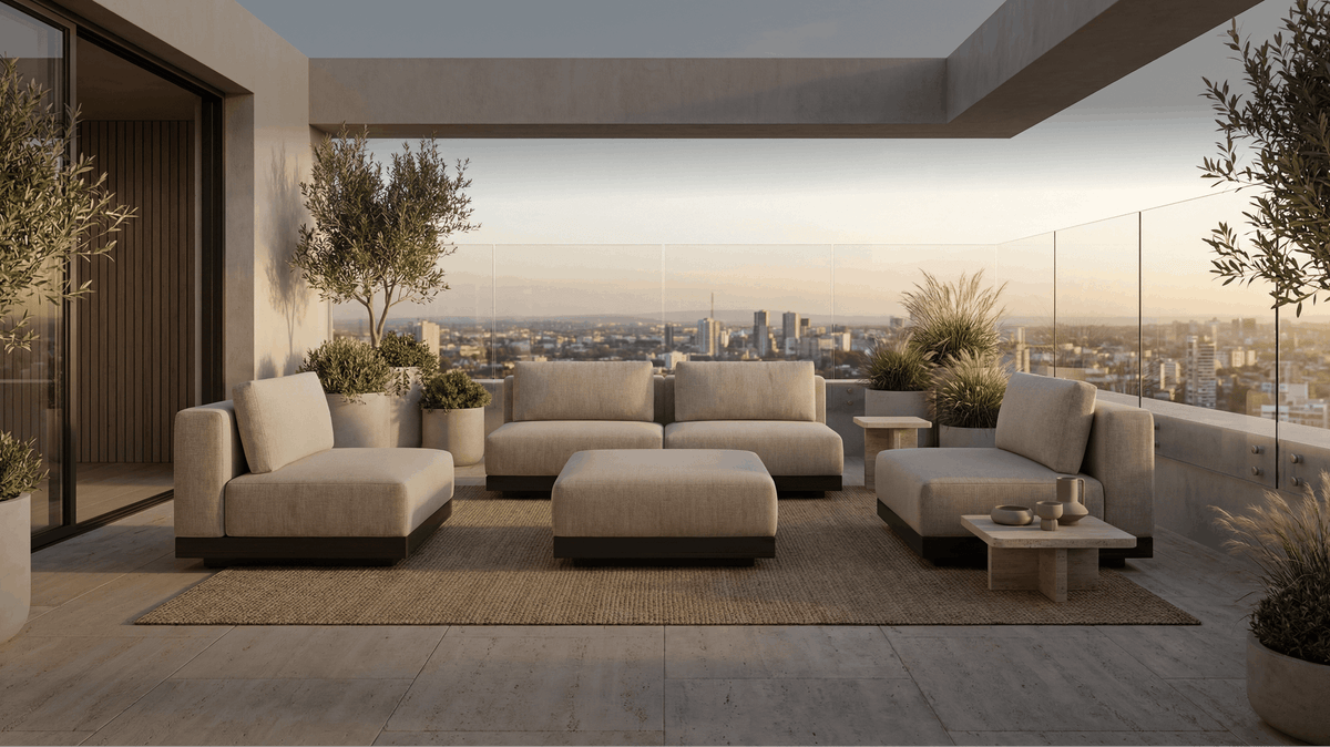 Luxury outdoor furniture in a Mediterranean garden